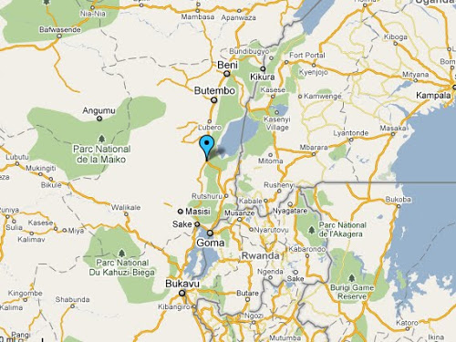 En point bleu, la cité de Kanyabayonga, en territoire de Lubero, au Nord-Kivu (RDC)