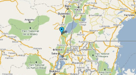 En point bleu, la cité de Kanyabayonga, en territoire de Lubero, au Nord-Kivu (RDC)